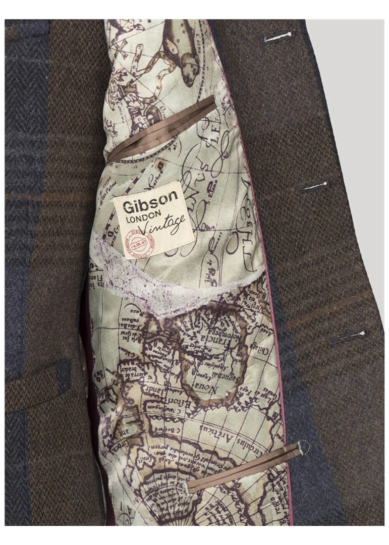Gibson London Dennis Check Colbert Jacket Brown Blue New In