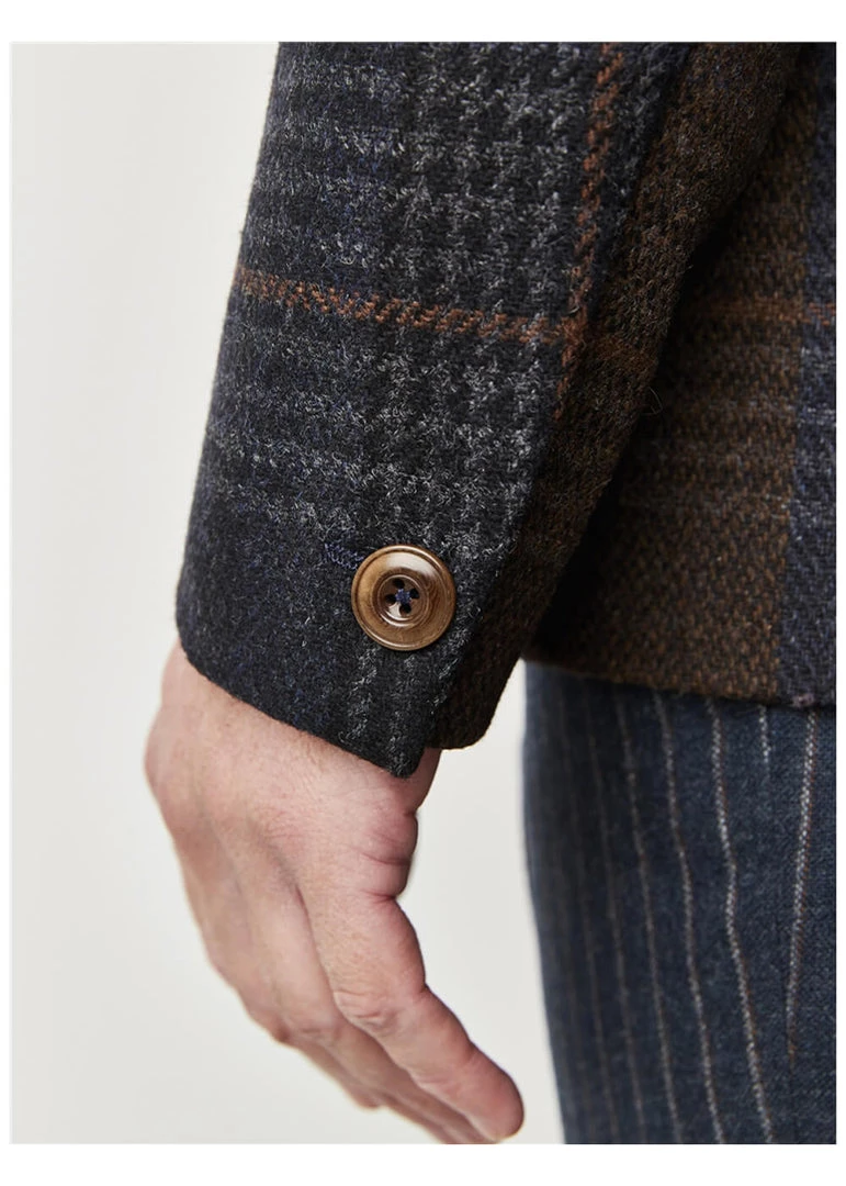 Gibson London Dennis Check Colbert Jacket Brown Blue New In