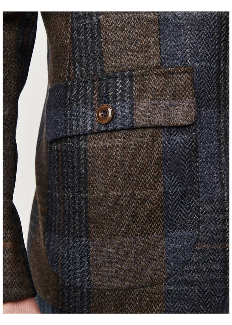 Gibson London Dennis Check Colbert Jacket Brown Blue New In