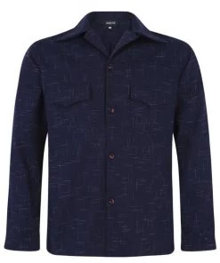Collectif Men Adam Crosshatch Shirt Navy New In