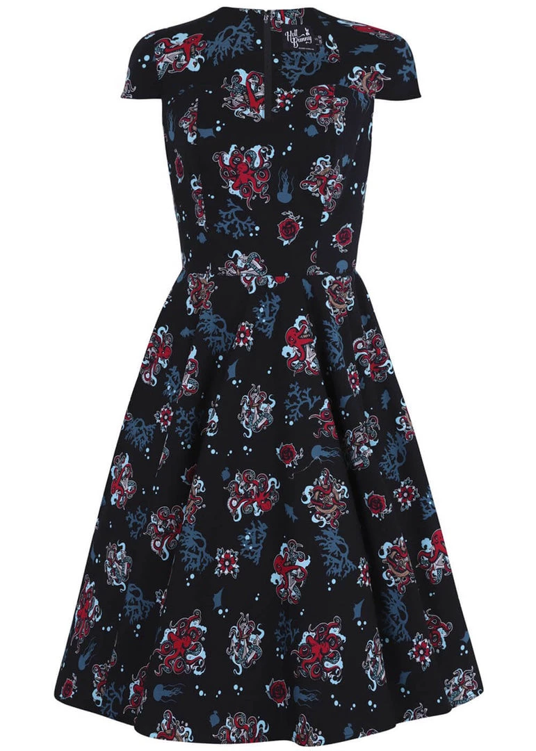 New In Hell Bunny Poseidon 50's Swing Dress Black