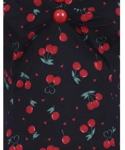 Collectif Dolores Cherry Love 50's Pencil Dress Black New In