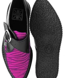 T.U.K Zebra Buckle Pointed Vegan Creepers Black Purple