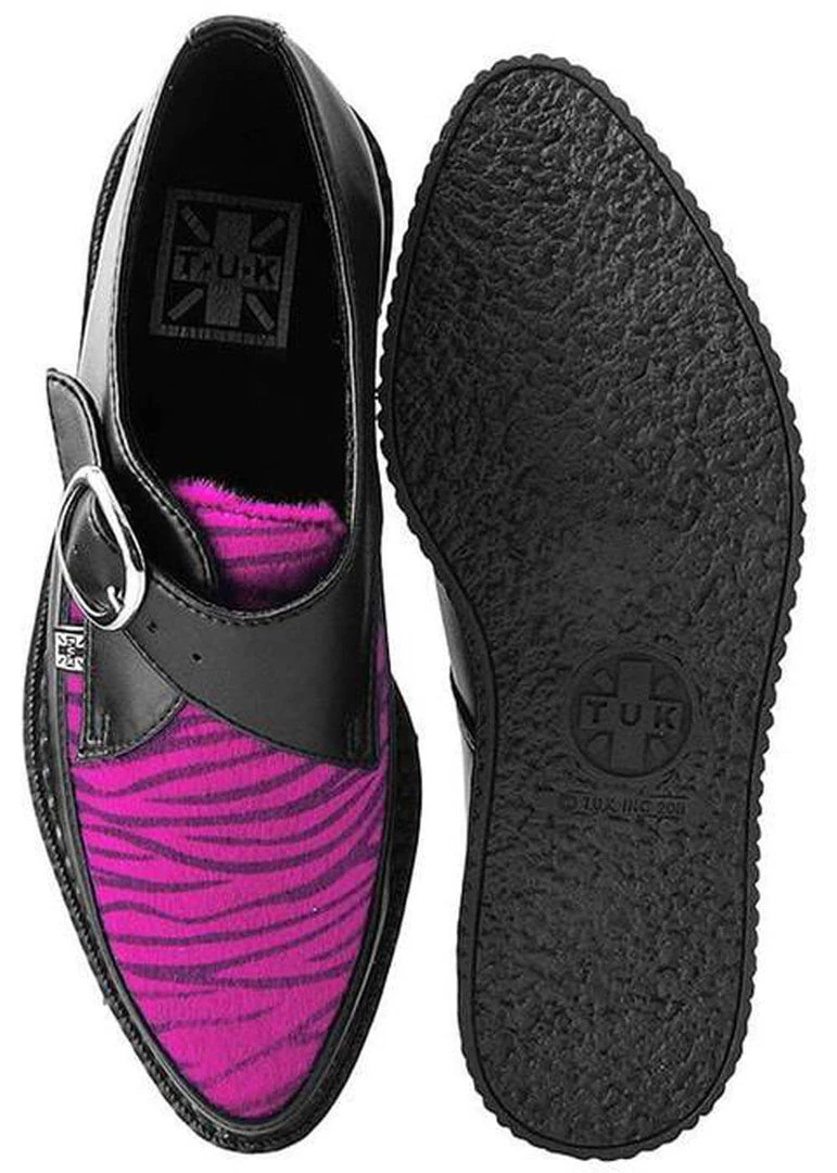 T.U.K Zebra Buckle Pointed Vegan Creepers Black Purple