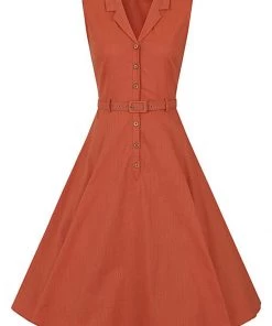 Collectif Caterina 50's Sleeveless Swing Dress Orange New In