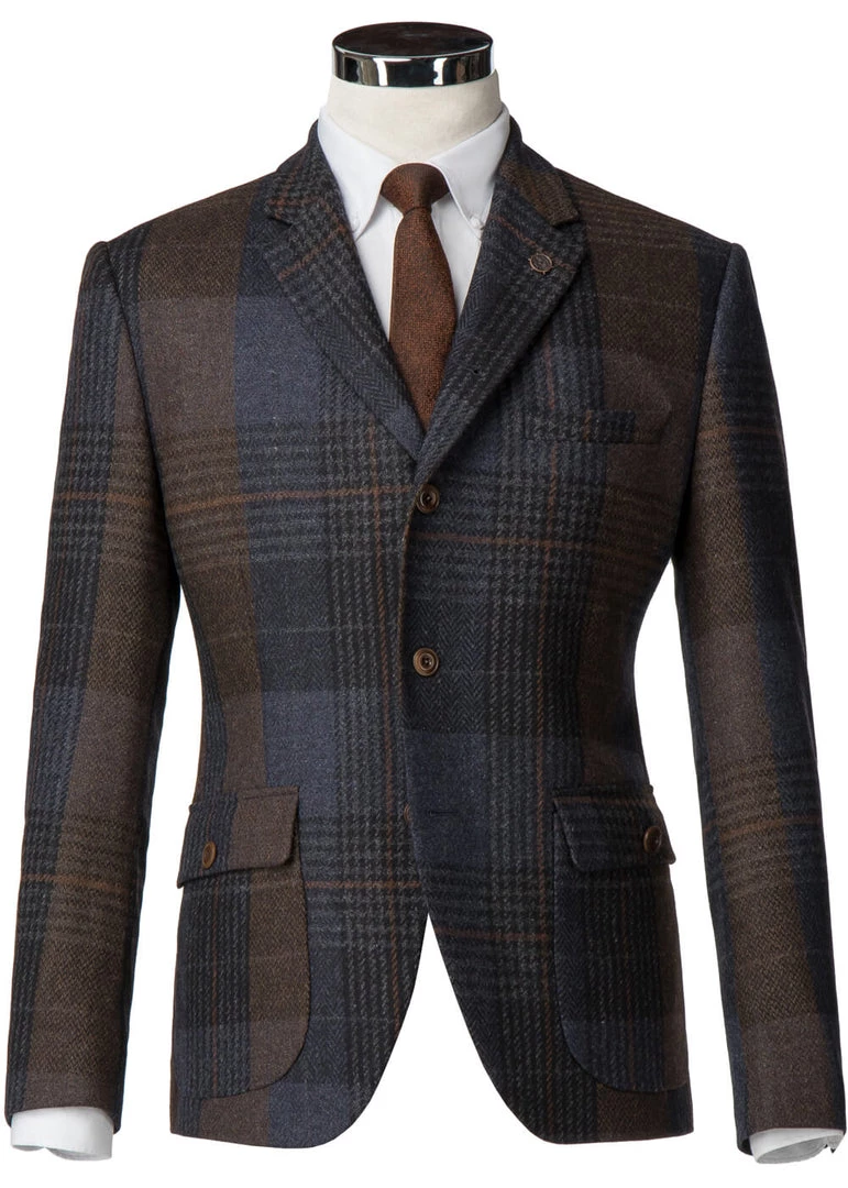 Gibson London Dennis Check Colbert Jacket Brown Blue New In