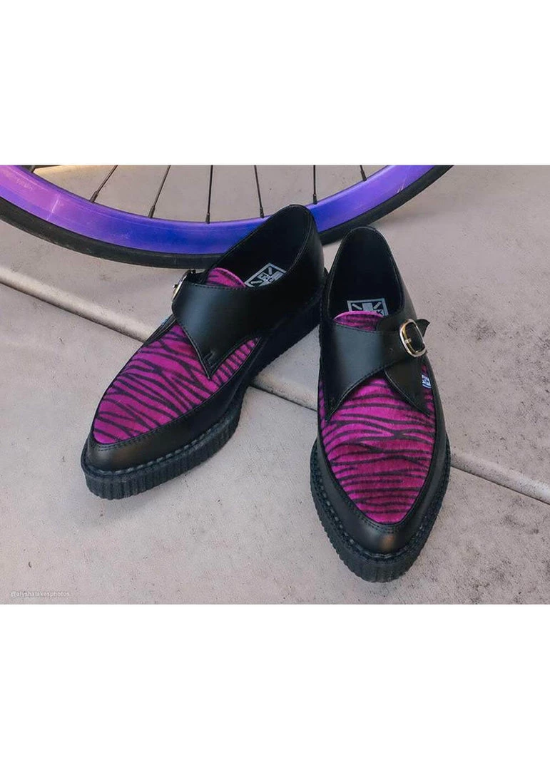 T.U.K Zebra Buckle Pointed Vegan Creepers Black Purple