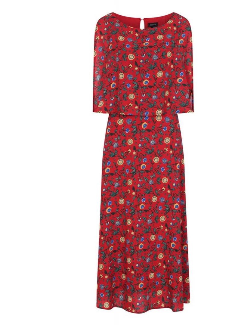 New In Bright & Beautiful Ali Tropical Floral 70's Dress Red