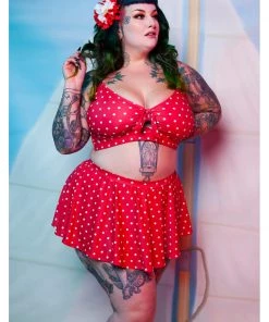 Collectif X Playful Promises Polkadot Knot 50's Bikini Briefs Skirt Red
