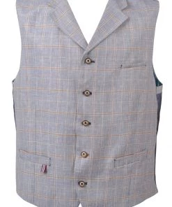 New In Gibson London Edgar Linnen Waistcoat Pale Blue