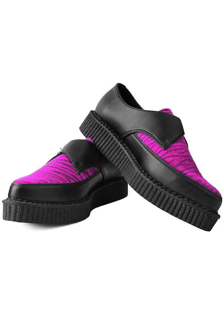 T.U.K Zebra Buckle Pointed Vegan Creepers Black Purple