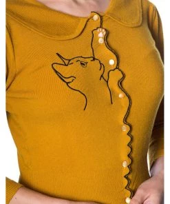 New In Banned Cat Scallop Collar 40's Cardigan Mustard