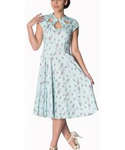 Dresses Banned Peacock Feather 50's Swing Dress Blue