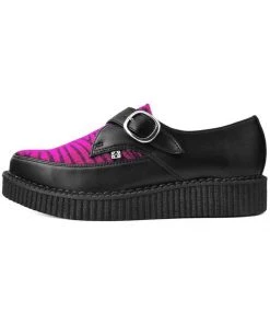 T.U.K Zebra Buckle Pointed Vegan Creepers Black Purple