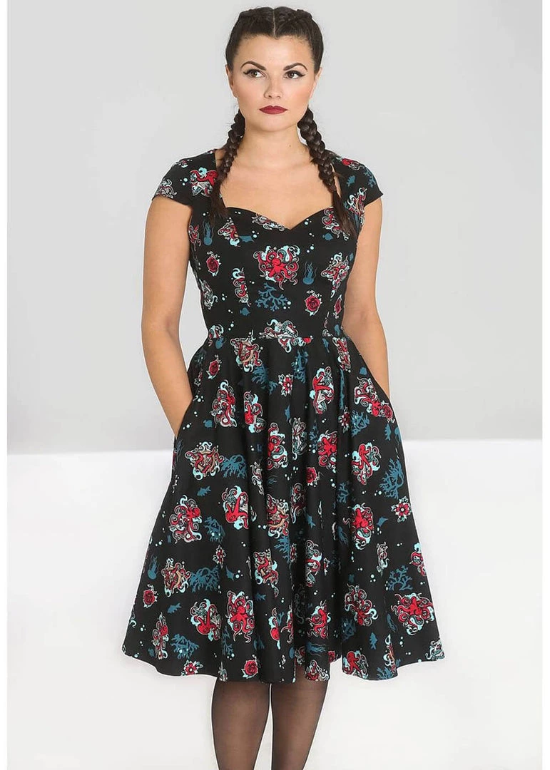 New In Hell Bunny Poseidon 50's Swing Dress Black