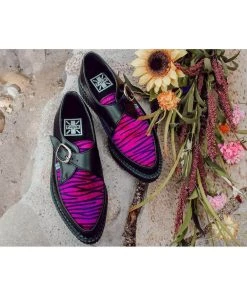 T.U.K Zebra Buckle Pointed Vegan Creepers Black Purple