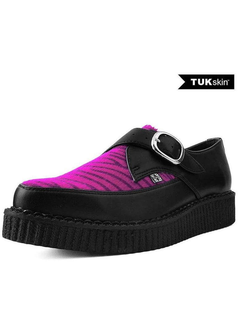 T.U.K Zebra Buckle Pointed Vegan Creepers Black Purple