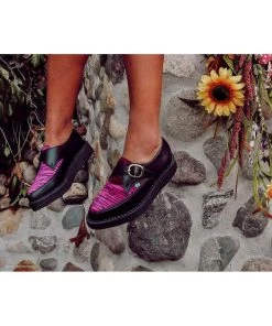 T.U.K Zebra Buckle Pointed Vegan Creepers Black Purple