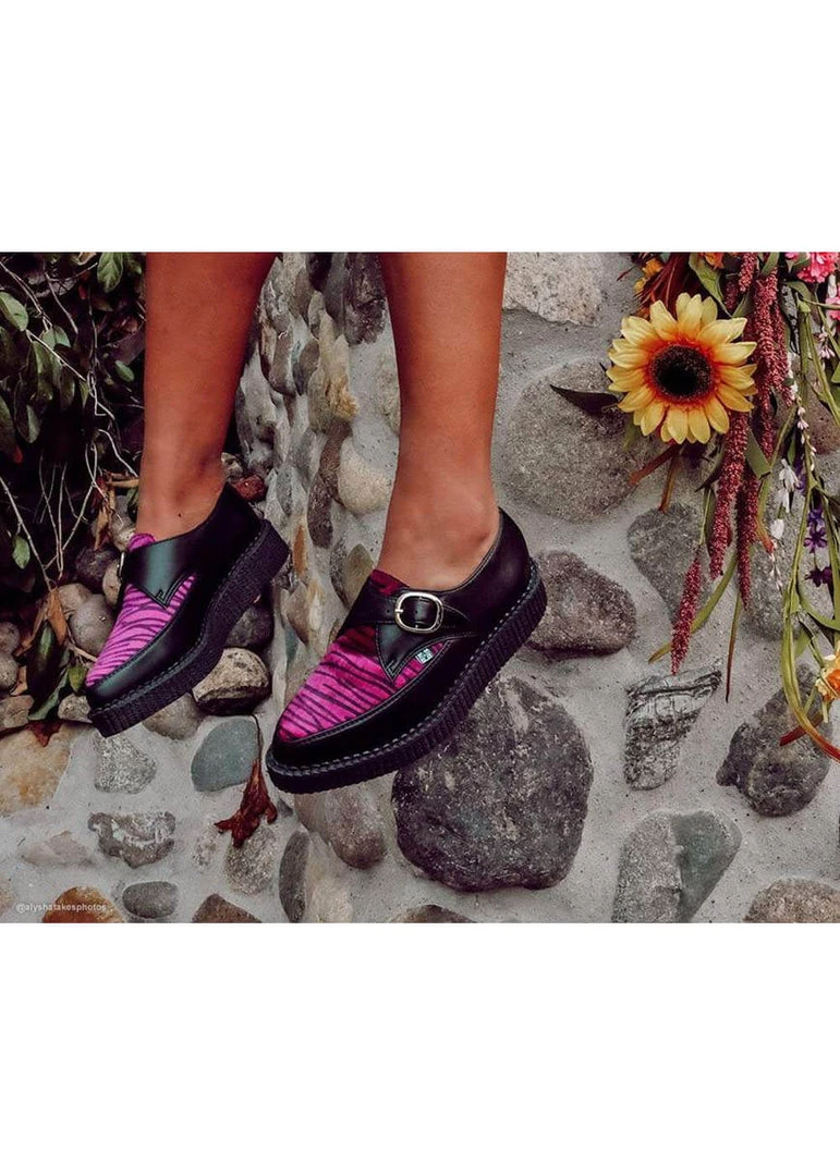 T.U.K Zebra Buckle Pointed Vegan Creepers Black Purple