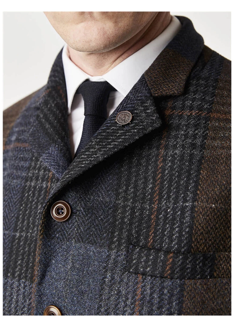 Gibson London Dennis Check Colbert Jacket Brown Blue New In