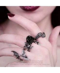 Alchemy Wild Black Rose Ring Silver New In