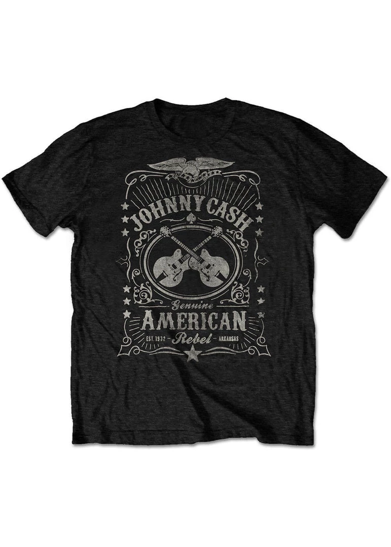 New In Band Shirts Johnny Cash American Rebel T-Shirt Black