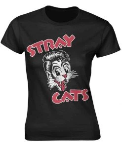 New In Band Shirts Stray Cats Cat Logo Girly T-Shirt Black
