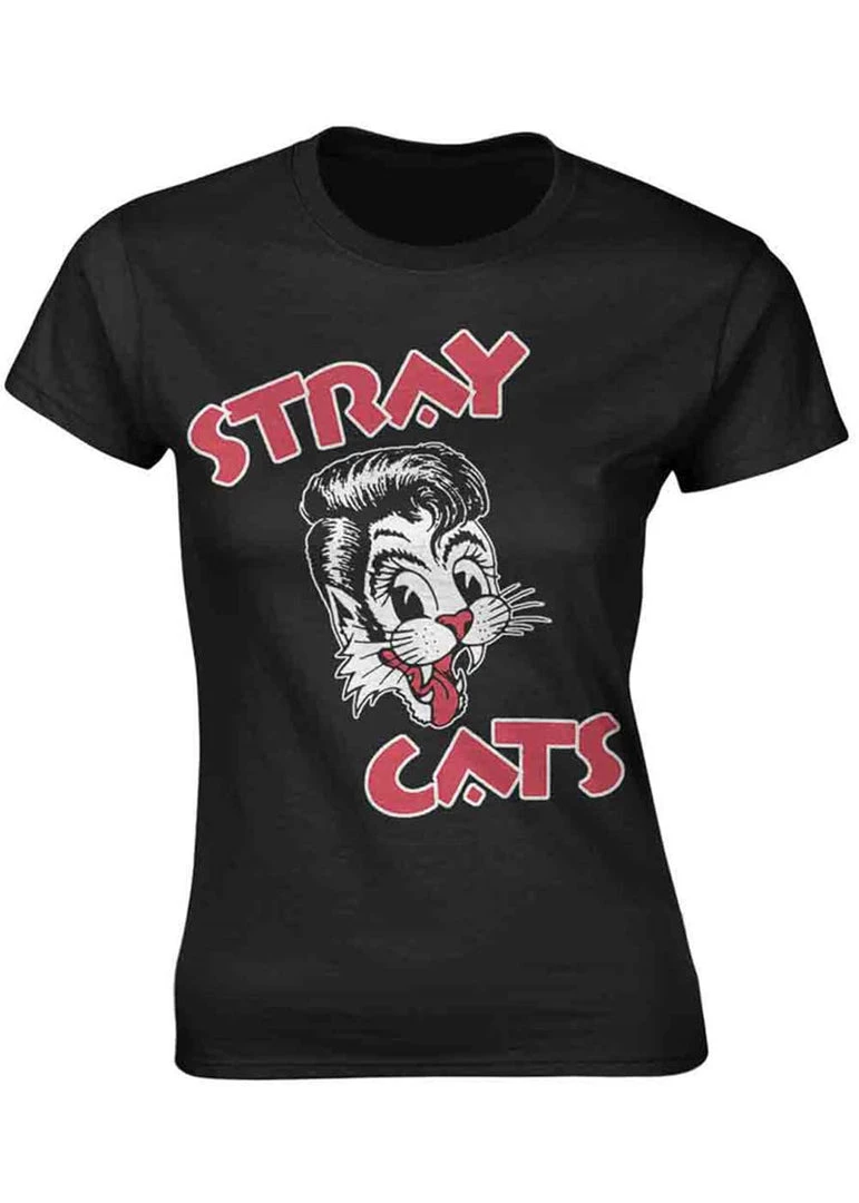 New In Band Shirts Stray Cats Cat Logo Girly T-Shirt Black