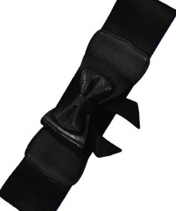 New In Banned Paris Bow Retro 50's Elastic Belt Black