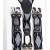 Banned Gentlemens Rhombus Rockabilly Braces Grey New In
