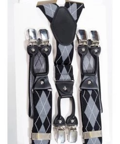 Banned Gentlemens Rhombus Rockabilly Braces Grey New In