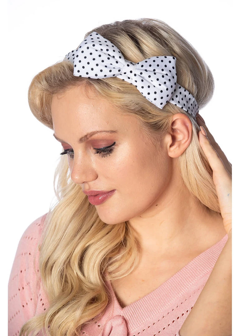 Banned Dionne Polkadot Bow 50's Headband White Black New In