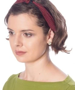 New In Banned Marice Houndstooth 60's Headband Red