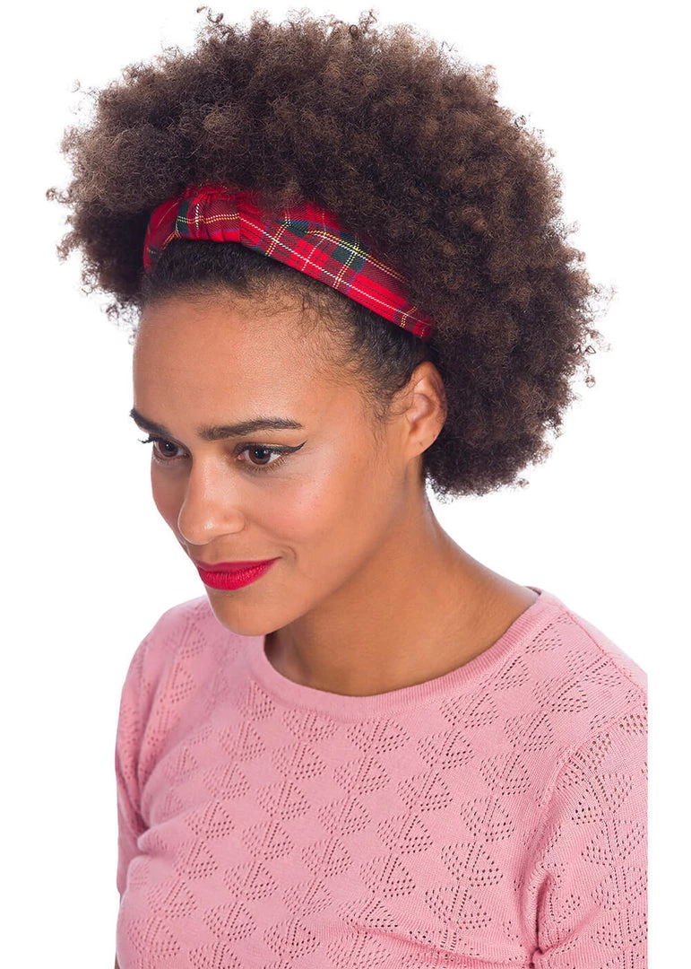 New In Banned Cameron Tartan 60's Headband Red