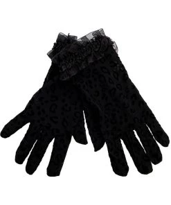 New In Banned Sigil Leopard Lace Gloves Black