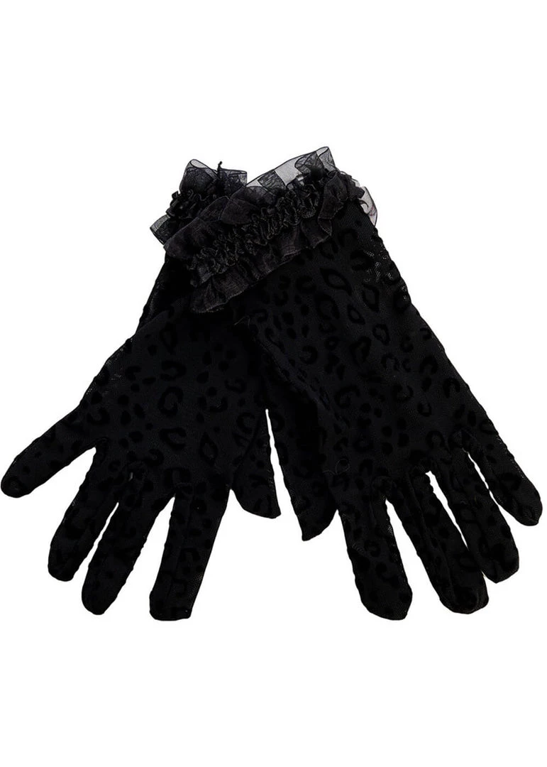 New In Banned Sigil Leopard Lace Gloves Black