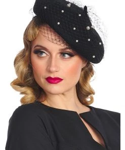 Banned Maggie Pearl 50's Beret Black New In
