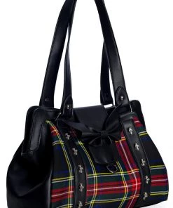 New In Banned Krampus Tartan Skull Bag Black