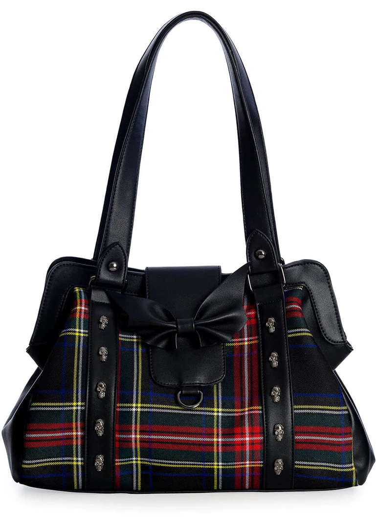 New In Banned Krampus Tartan Skull Bag Black