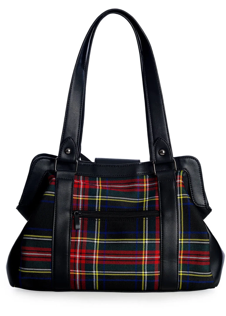 New In Banned Krampus Tartan Skull Bag Black