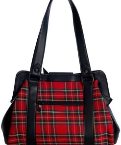 Banned Krampus Tartan Skull Bag Red New In