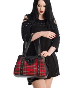 Banned Krampus Tartan Skull Bag Red New In