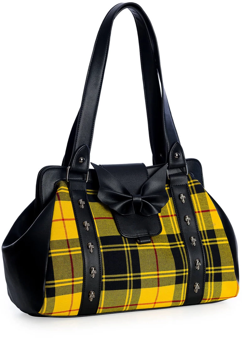 Banned Krampus Tartan Skull Bag Yellow New In