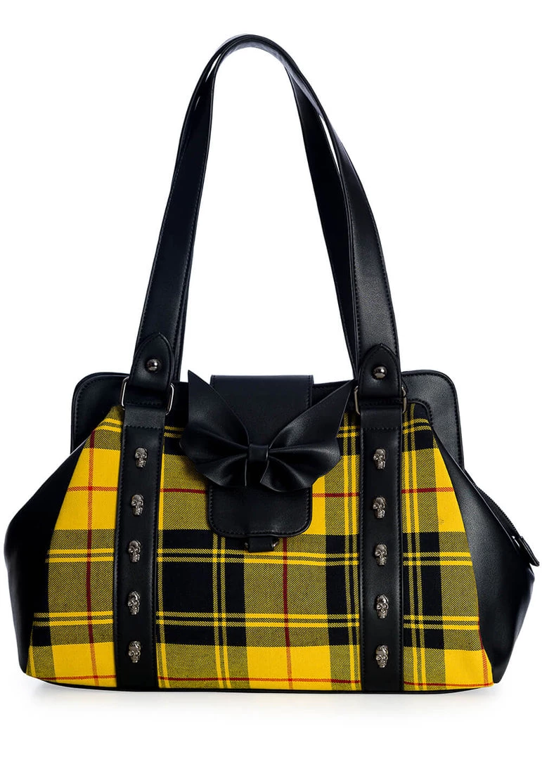 Banned Krampus Tartan Skull Bag Yellow New In