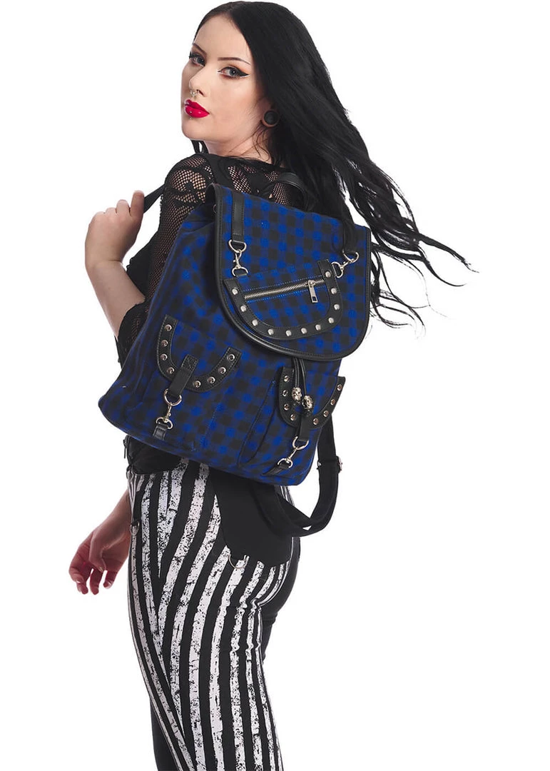 Banned Yami Check Backpack Blue New In