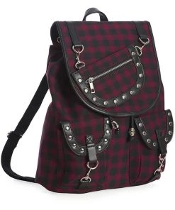 Banned Yami Check Backpack Burgundy New In