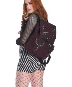 Banned Yami Check Backpack Burgundy New In