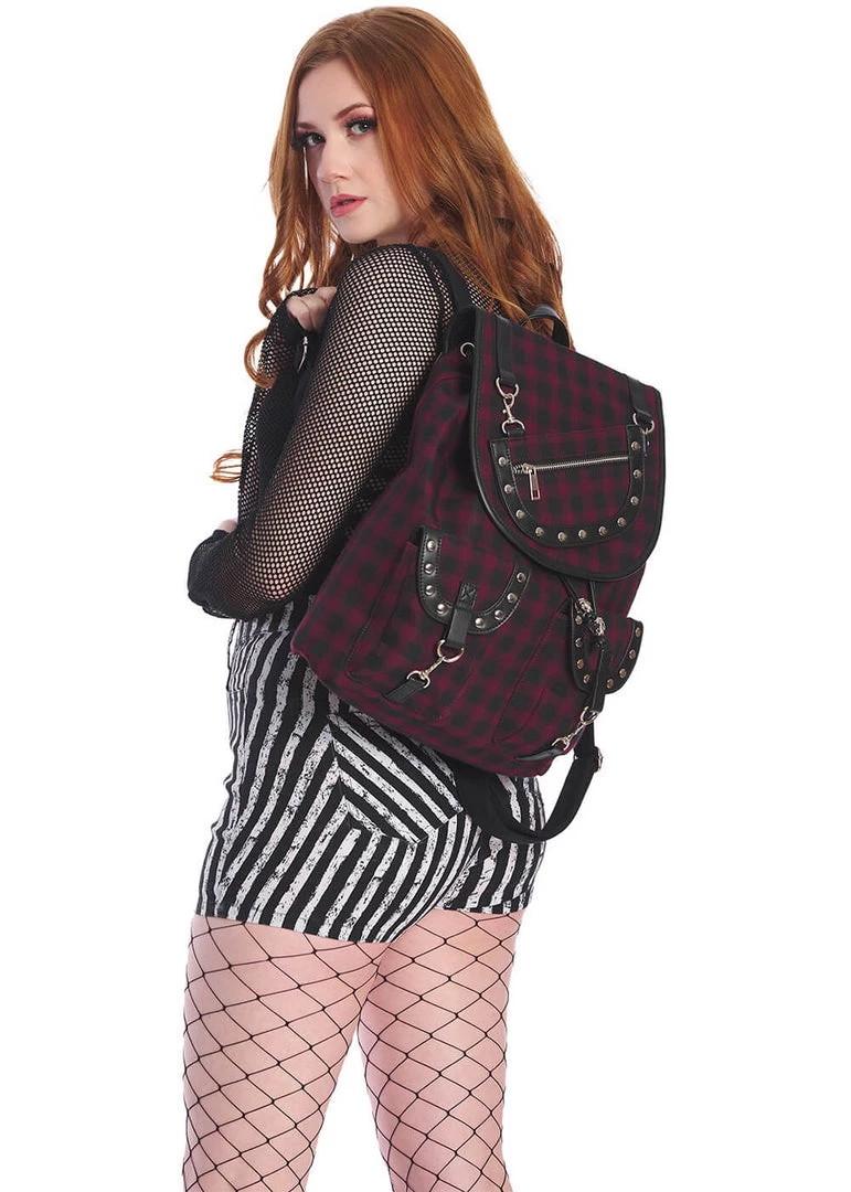 Banned Yami Check Backpack Burgundy New In
