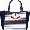 New In Banned Nautical Striped 50's Bag Navy Blue