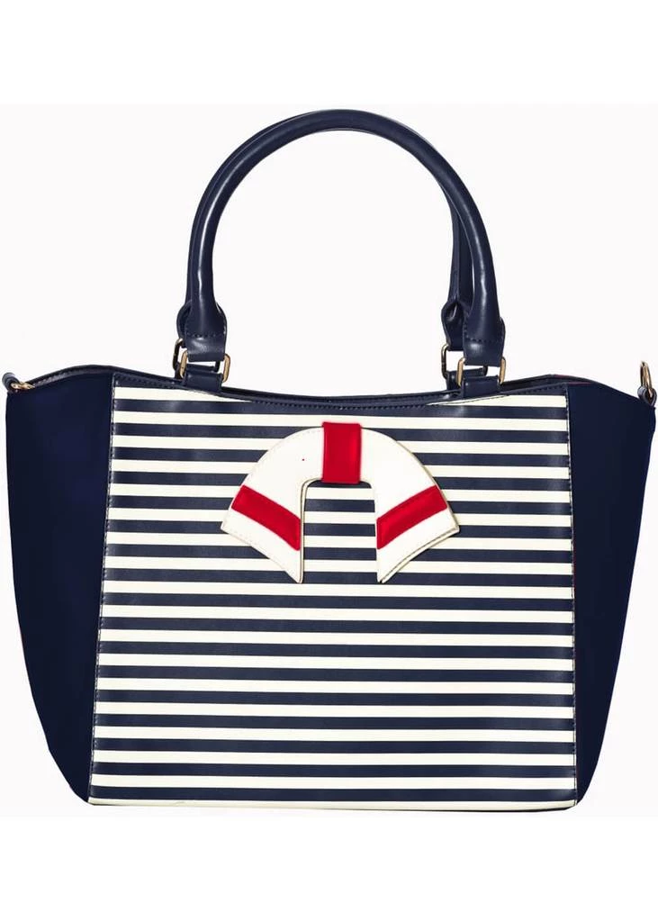 New In Banned Nautical Striped 50's Bag Navy Blue